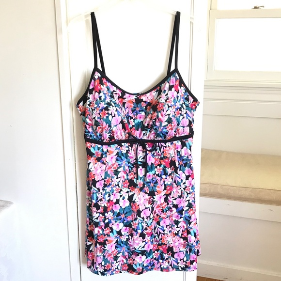 SWIM SOLUTIONS Swimdress One Piece Pink Floral Women’s Plus Size 18 - Picture 2 of 16